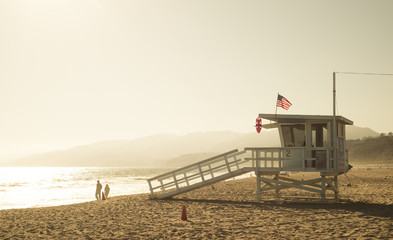 Naklejka premium Santa Monica beach lifeguard tower in California USA