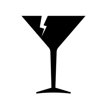 Fragile icon. Broken cocktail glass as symbol of fragile cargo. Vector Illustration