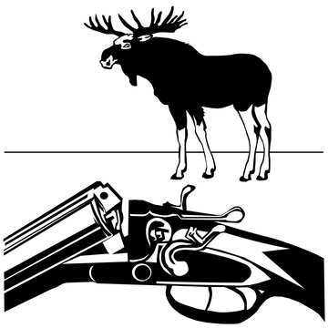 hunting rifle wild moose black silhouette white background vecto