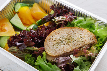 Healthy food in boxes, diet concept.