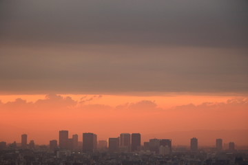 sunset of Osaka Japan