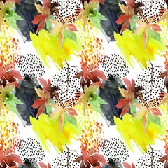 Deurstickers Autumn watercolor japanese maple leaf and doodle seamless pattern © Tanya Syrytsyna