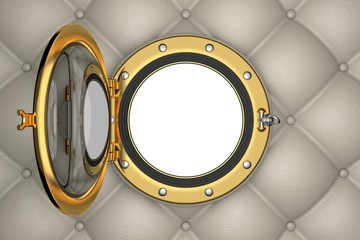Porthole or window of the luxurious yacht, 3D illustration