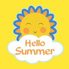 Summer card with sunshine and yellow background