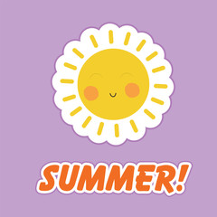 Summer card with sunshine design and purple background