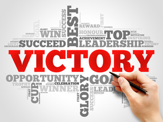 Victory word cloud collage, business concept background