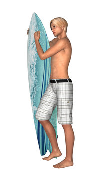 3D Rendering Male Surfer on White