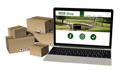 Packages and a laptop - Shipping and logistics concept