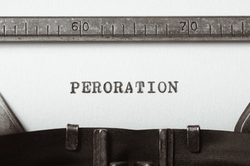 word peroration typed on typewriter