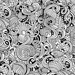 Cartoon doodles under water life seamless pattern