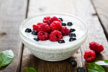 Pudding with chia seeds and fresh berries