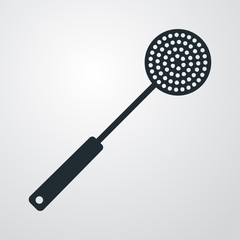 Icono plano espumadera cocina sobre fondo degradado