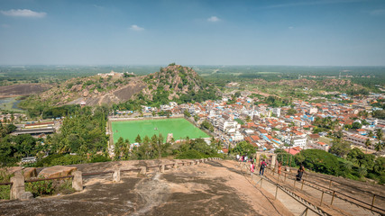 Shravanabelagola city and it's pond in Karnataka, India/ View from the hill.