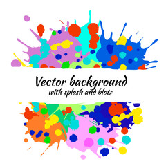 Vector watercolor background with colorful ink blots, splash and brush strokes. Colorful creative artistic template for card, layout, cover. Rainbow colors