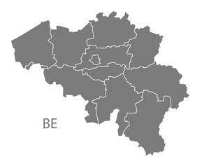 Fototapeta na wymiar Belgium regions Map grey