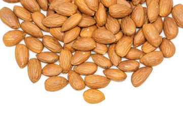 group of almonds on white background.