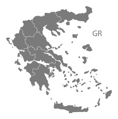 Greece regions Map grey