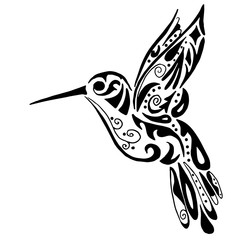  hummingbird for coloring or tattoo isolated on white background