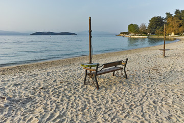 Fototapeta na wymiar Sunset on beach of Thassos town, East Macedonia and Thrace, Greece