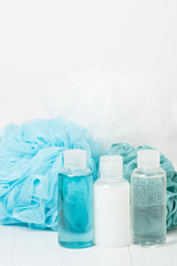 Shampoo, Liquid Soap, Shower Gel. Wisps, Toiletries.