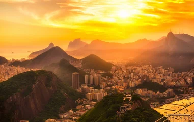 Fotobehang Sunset view of Botafogo, mountain Corcovado and Christ the Redeemer  in Rio de Janeiro. Brazil © Ekaterina Belova