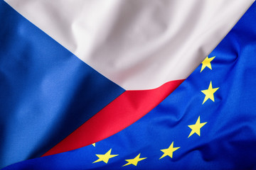 Flags of the Czech Republic and the European Union. Czech republic Flag and EU Flag. World flag money concept.
