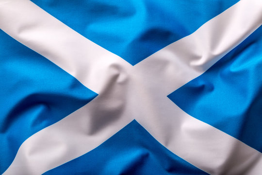 Scotland flag. Scottish flag of fabric blowing in the wind..