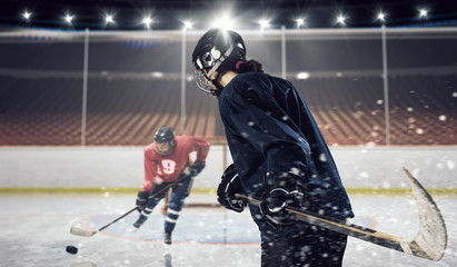 Obraz premium Hockey match at rink . Mixed media