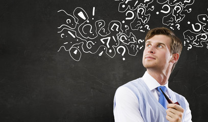 Man smoking pipe and thinking . Mixed media