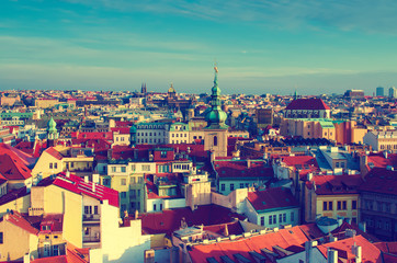 Obraz premium Red Prague roofs - view from the City Hall, travel european vintage hipster background