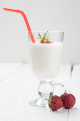 Milkshake with fresh strawberry