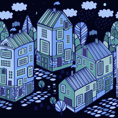 Cartoon Houses set. Colorful Vector seamless pattern.
