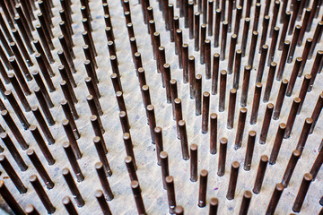 fakir's bed, many stainless steel nails forming fakir 's bed, photo taken from above