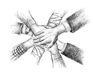 Unity of hands sketch vector illustration