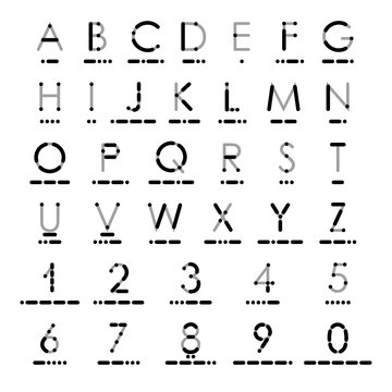 Alphabet and numerals in Morse Code.