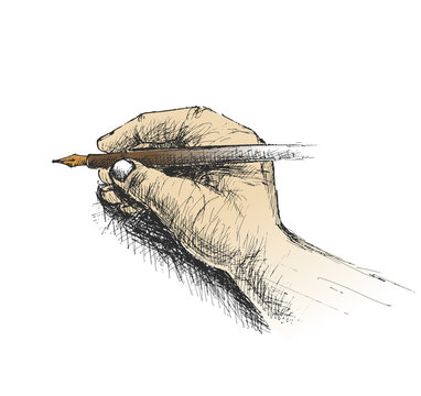 Hand holding pencil sketch