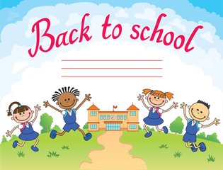 banner back to school boy girl pupil lettering logo vector