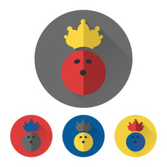 Flat bowling ball with crown. Bowling icons vector
