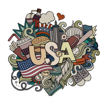 USA hand lettering and doodles elements background