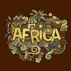 Africa hand lettering and doodles elements background