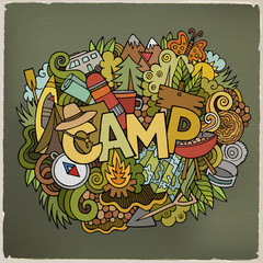 Summer camp hand lettering and doodles elements background