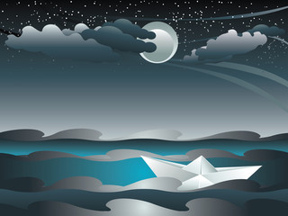 Obraz na płótnie Canvas Paper Boat in the Sea