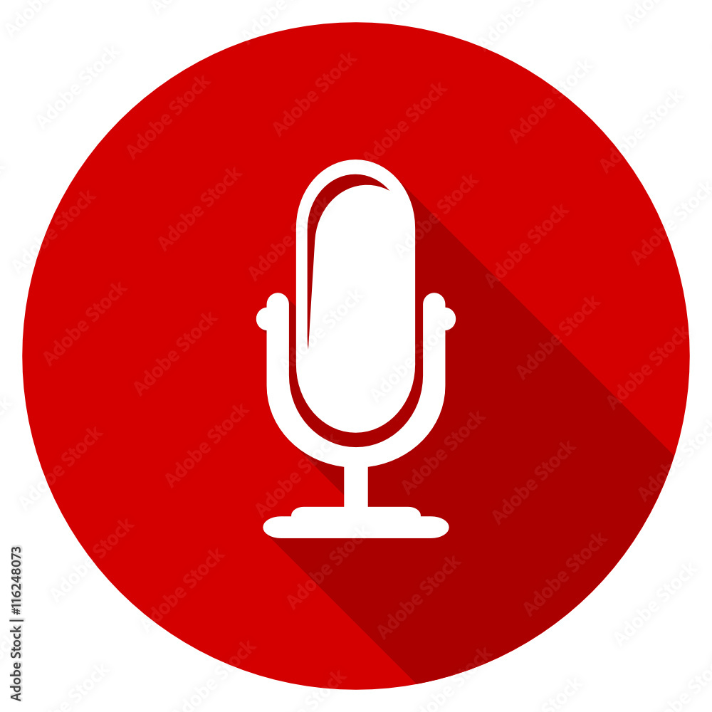 Poster flat design red round microphone vector icon