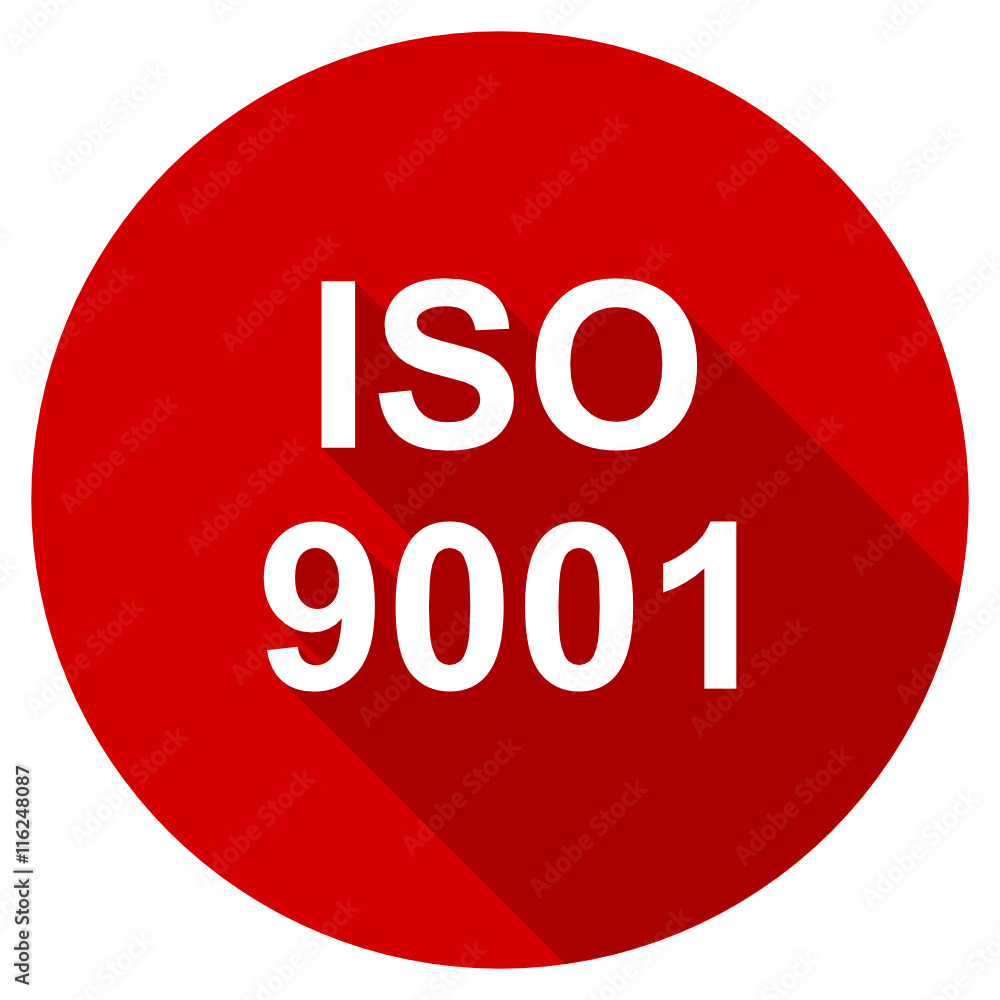 Poster flat design red round iso 9001 vector icon