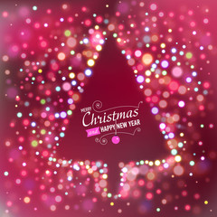 Christmas background with bokeh lights and text.