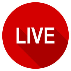 Flat design red round web live vector icon