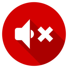 Flat design red round mute vector icon