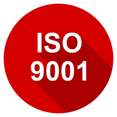 Flat design red round  iso 9001 vector icon
