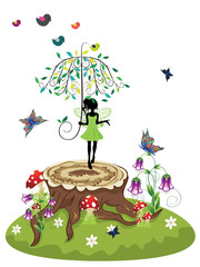 Obraz na płótnie Canvas Tree Stump and Fairy