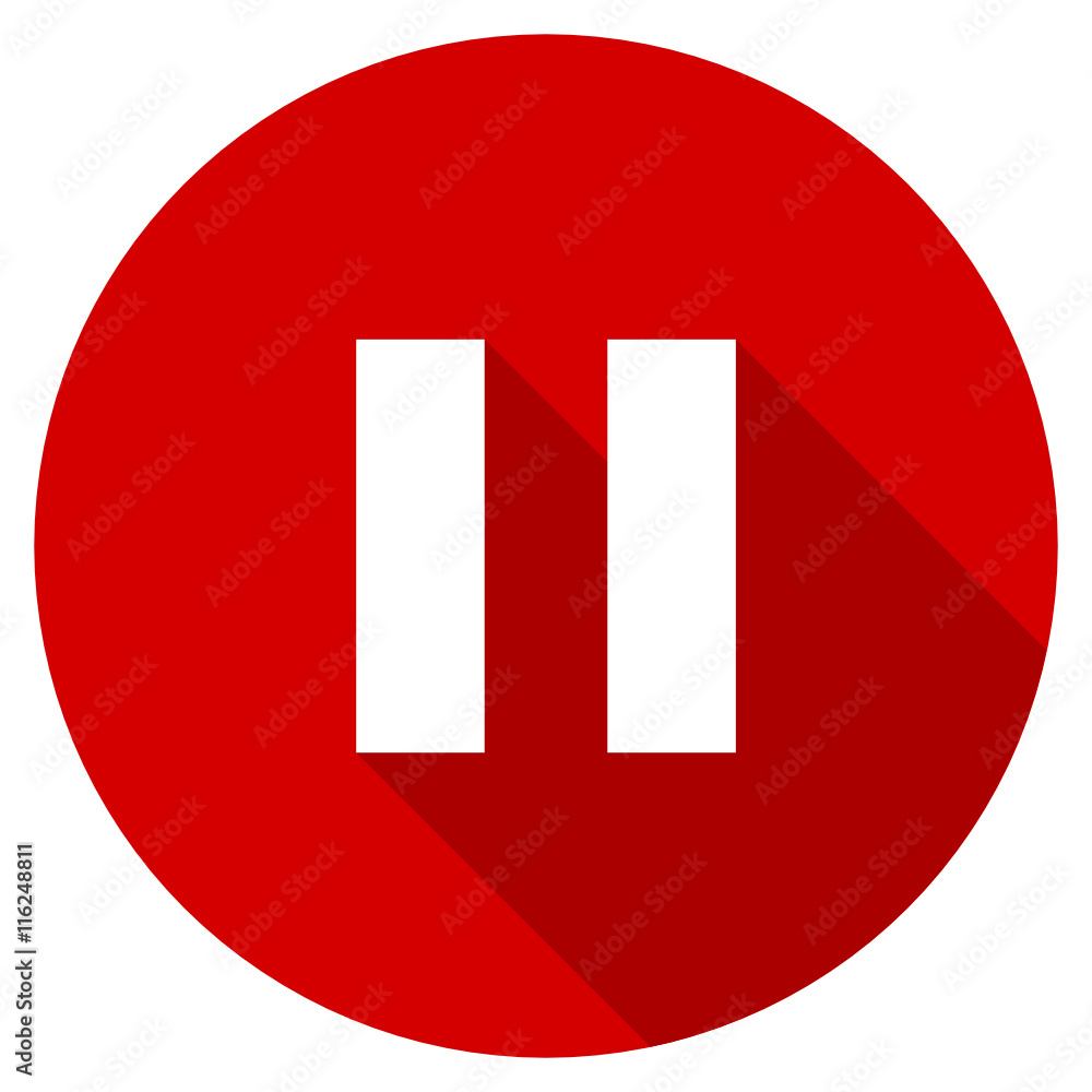 Poster flat design red round pause vector icon
